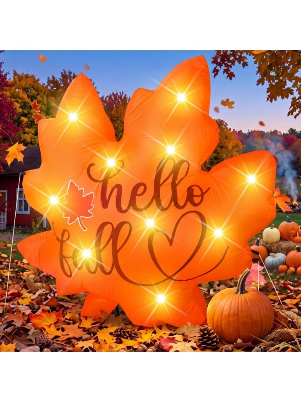 5.25ft Inflatable Fall Maple Leaf LED Yard Decor for Thanksgiving Celebration